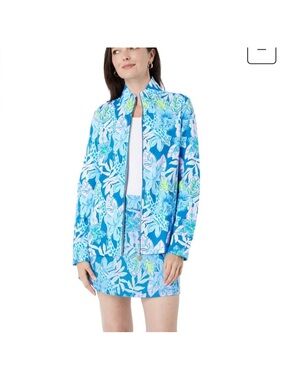 Lilly Pulitzer Leona UPF 50+ Zip-Up :Macaw Blue Tall Me About It small